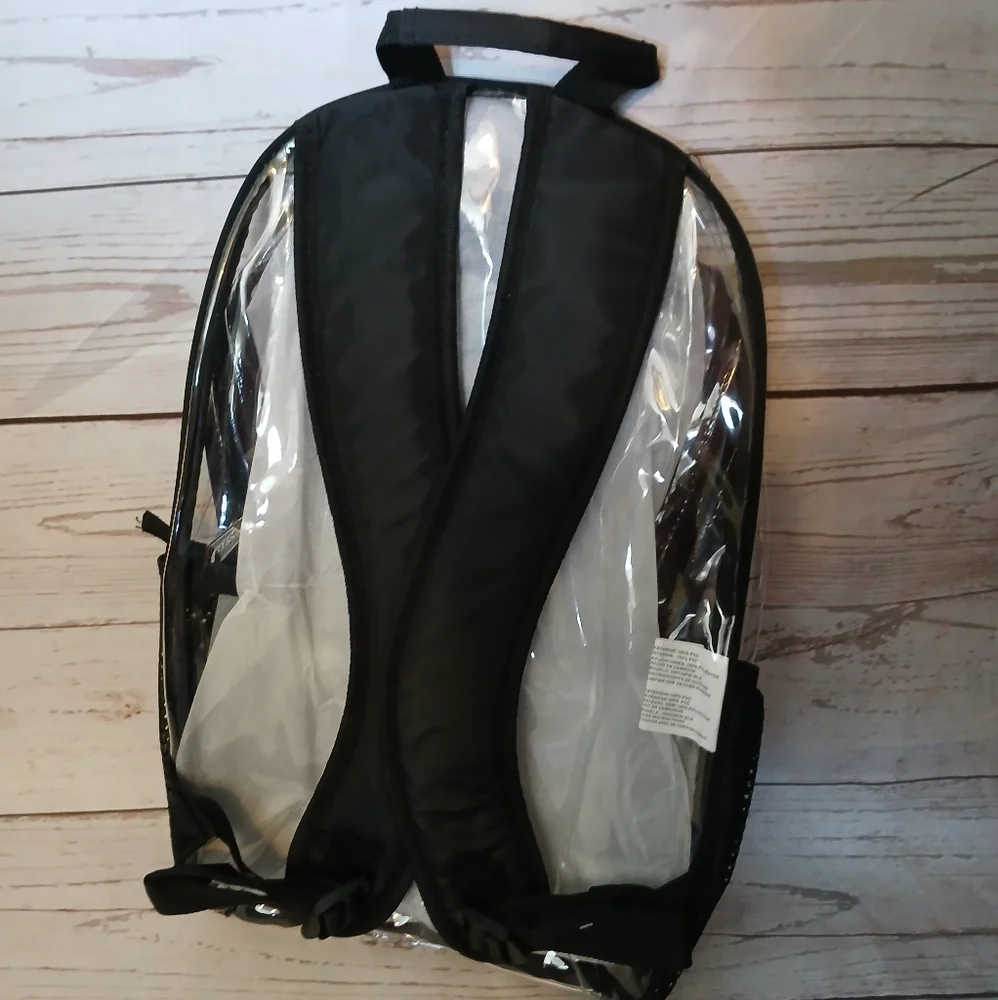 Clear Backpack With Black Trim 17 By 10 By 5 1/2 Inches
